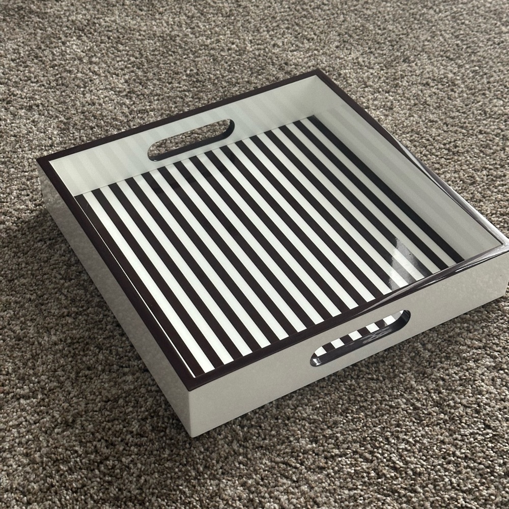 Henri Bendel RARE LIKE NEW Black and White Striped Tray - Picture 3 of 9